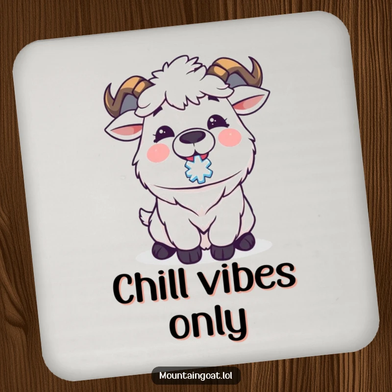 Funny Kawaii mountain goat catching a snowflake, adding a delightful and humorous touch to drink coasters. Protects surfaces with charm.