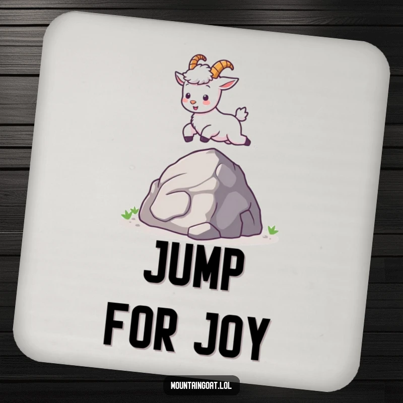 Funny kawaii mountain goat leaping in action, a cute and functional coaster for any table.
