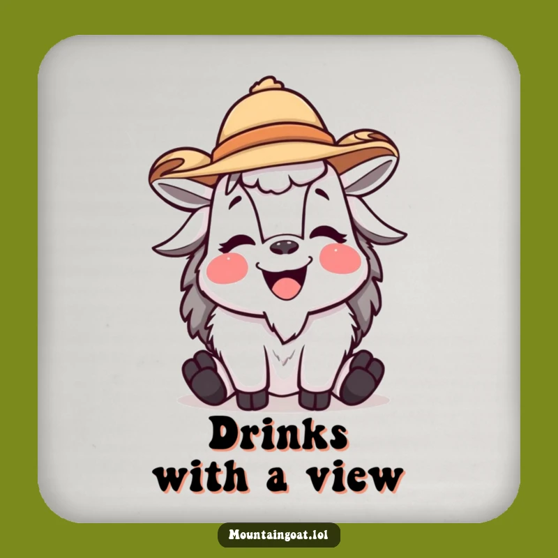 Funny Mountain Goat Coaster Laughing with Hat - Protect Surfaces with Humor