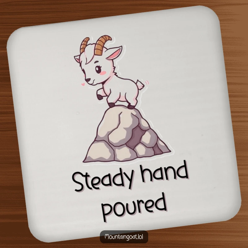 Funny tiny mountain goat coaster, balancing expertly on a single rock, a cute and functional accessory for drink protection.