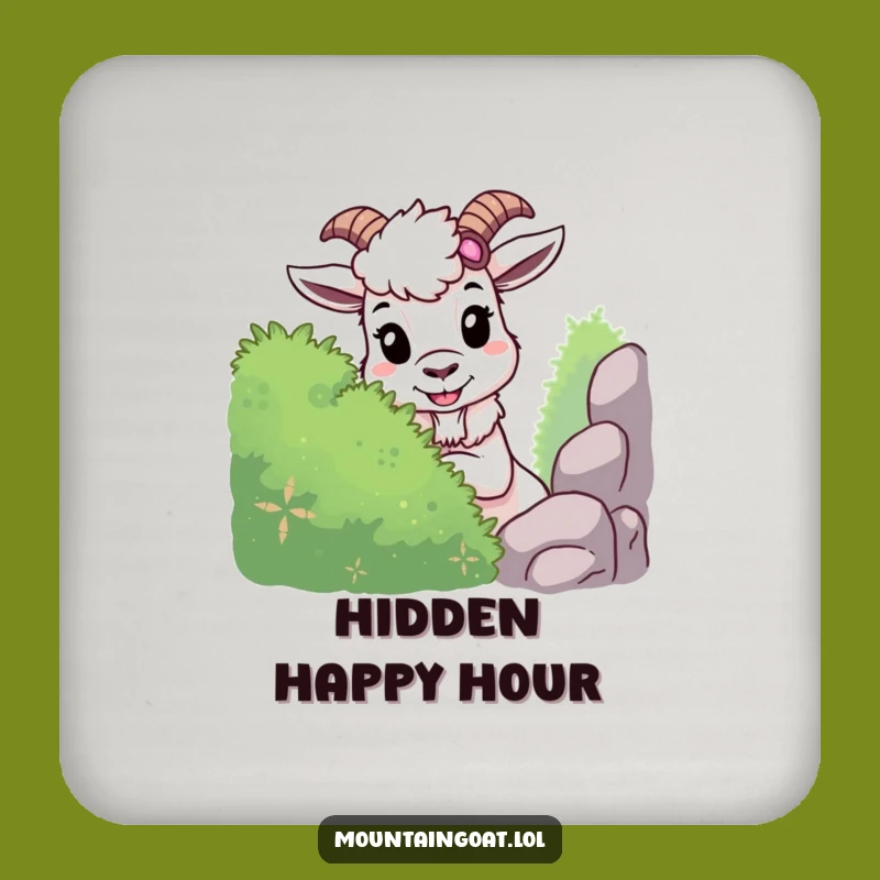 Funny Mountain Goat Drink Coaster: Mischievous Hide-and-Seek Goat, Humorous Table Protection