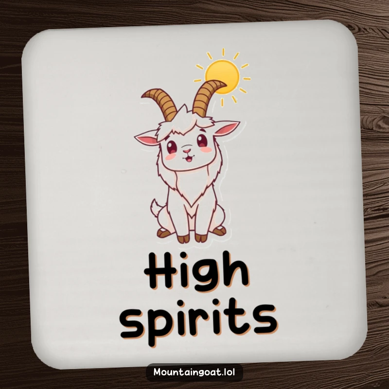 Funny coasters featuring a mountain goat stretching its horns to the sun, adding a humorous and protective touch to coffee tables.