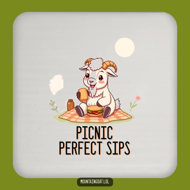 Funny Mountain Goat Drink Coaster: Picnic Goat with Sandwich, Humorous Table Protection Gift