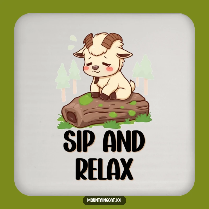 Funny Tired Mountain Goat Coaster - Contented Log Pad - Drink Gift