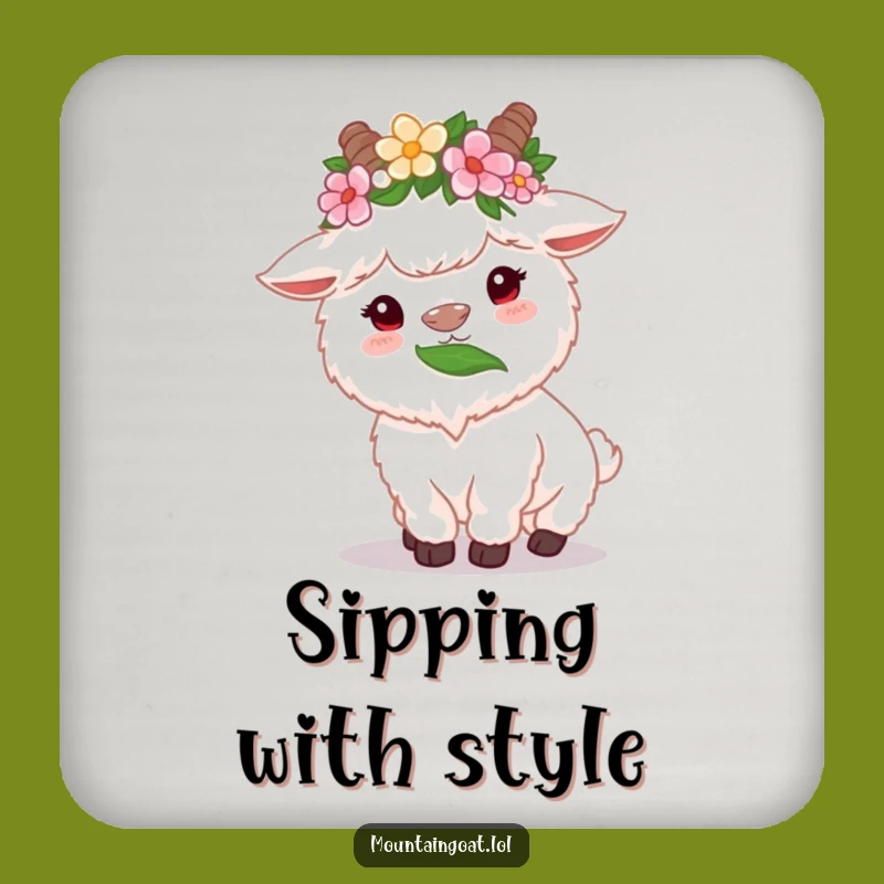 Funny Flower Crown Goat Coaster - Cute Munching Drink Protector Gift