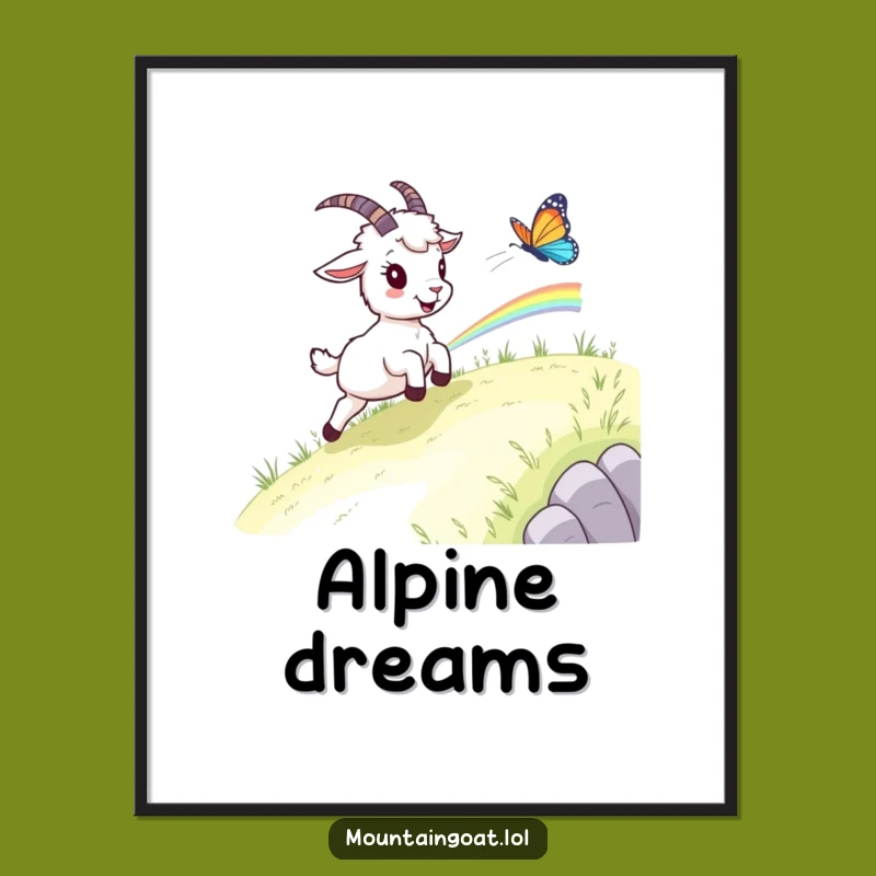 Funny Mountain Goat Chase Poster - Whimsical Nature Art Gift