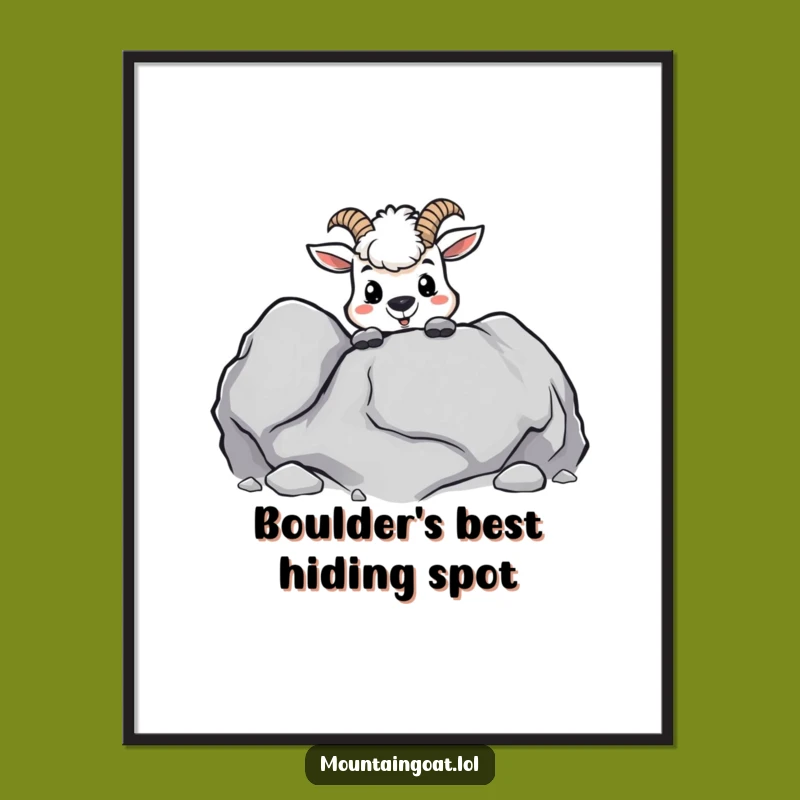 Funny Kawaii Mountain Goat Poster: Playful Peek Art, Hilarious Home Decor Funny Gift