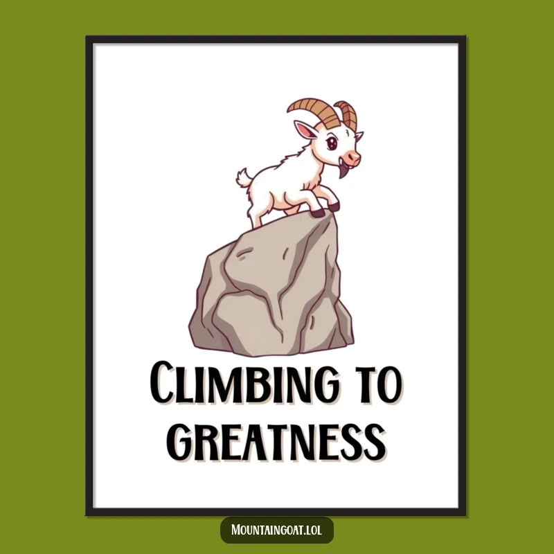 Funny Brave Mountain Goat Poster - Determined Climber Art - Motivational Wall Gift