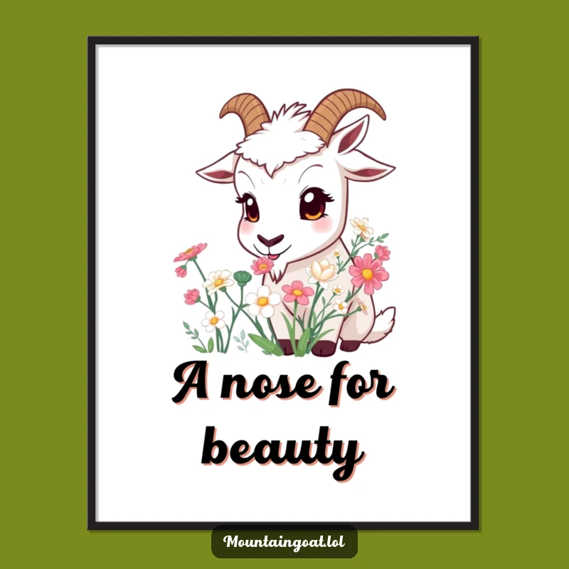 Funny Curious Goat Flower Poster - Enchanting Goat Wall Art Gift!