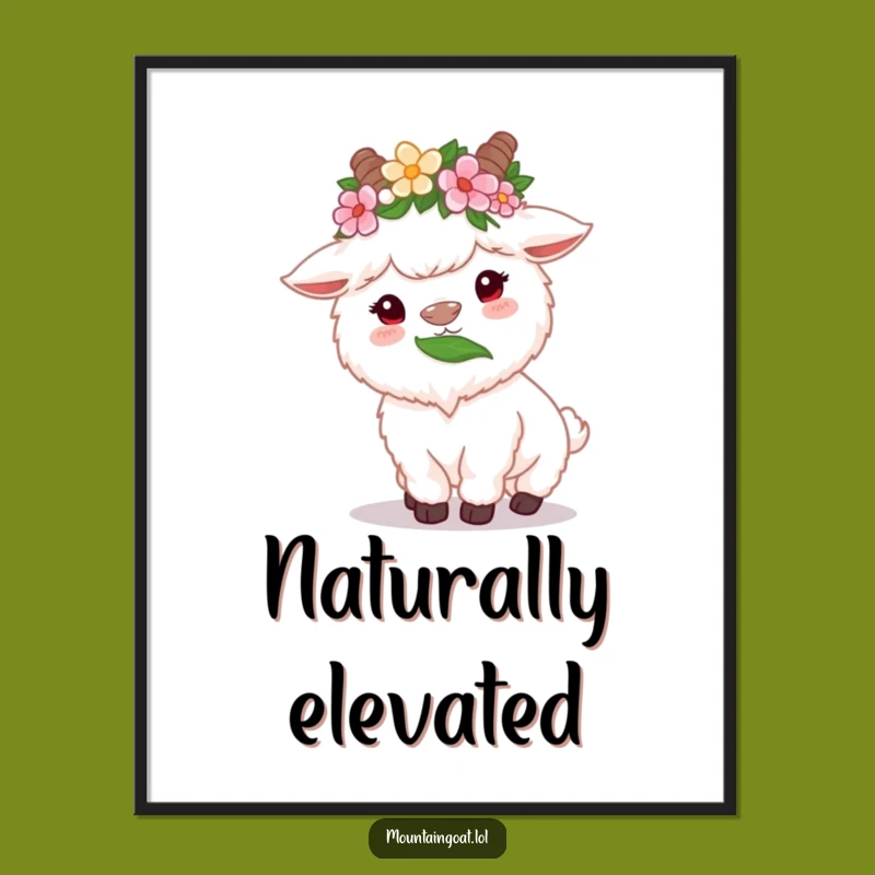 Funny Flower Crown Goat Poster - Cute Munching Animal Art Print Gift