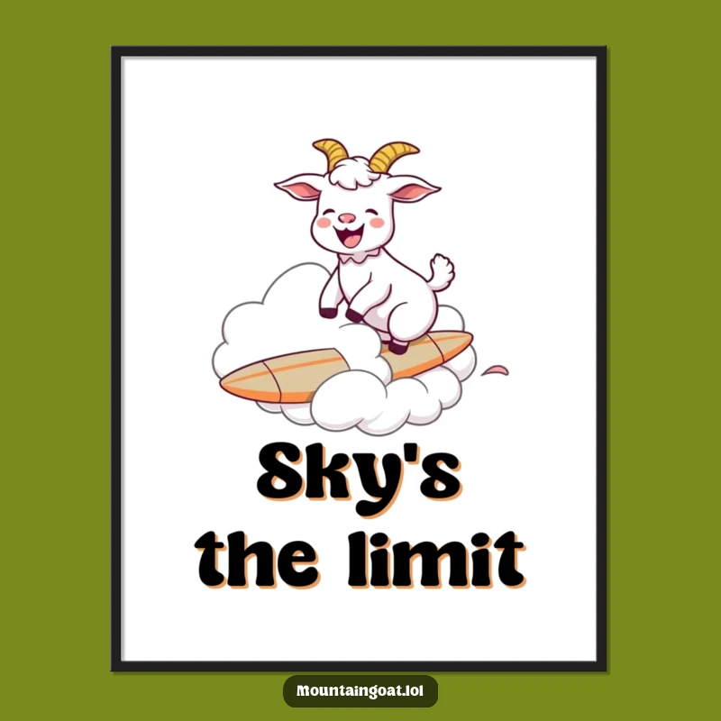 Funny Goat Cloud Surfer Poster - Whimsical Wall Art for Laughs