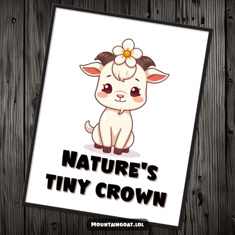 Funny Goat Flower Head Poster artwork, showcasing a whimsical goat with a flower on its head, adding a humorous touch to any wall.