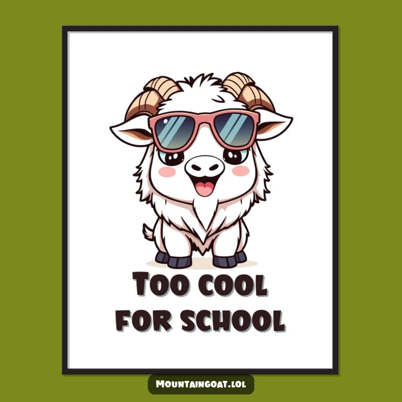 Funny Kawaii Goat Art Print - Cool Sunglasses Mountain Goat Decor for Cheerful Spaces