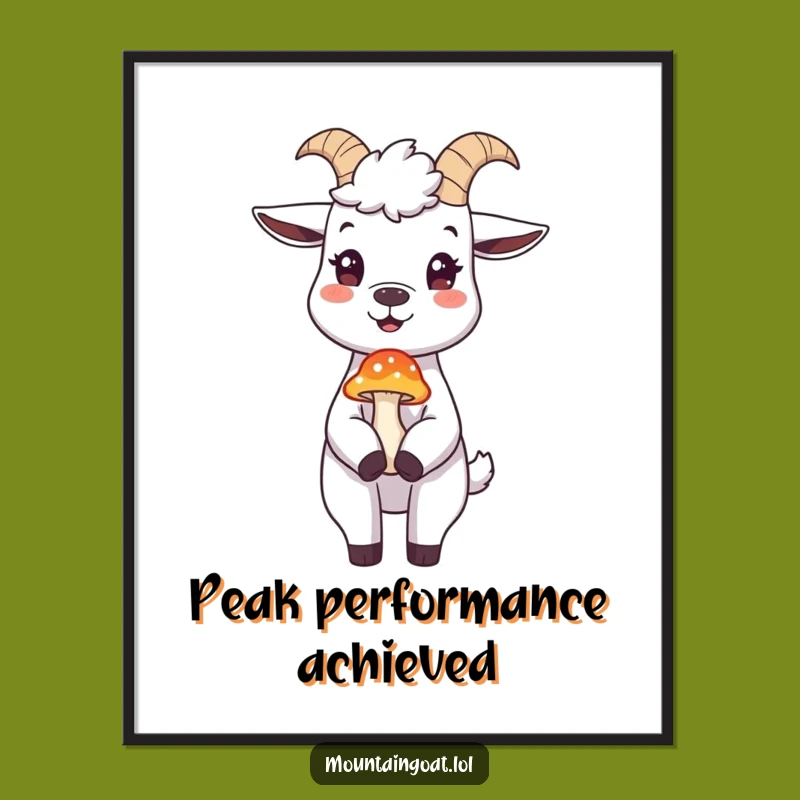 Funny Mountain Goat Mushroom Art Poster: Hilarious Decor for Nature Lovers!