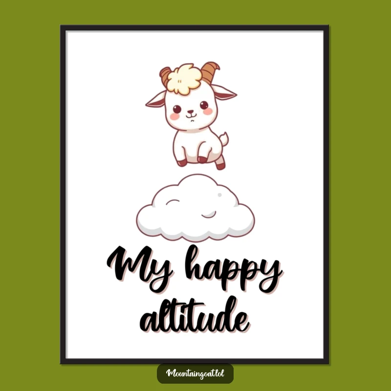 Funny Kawaii Mountain Goat Cloud Leap Poster - Whimsical Wall Art Gift
