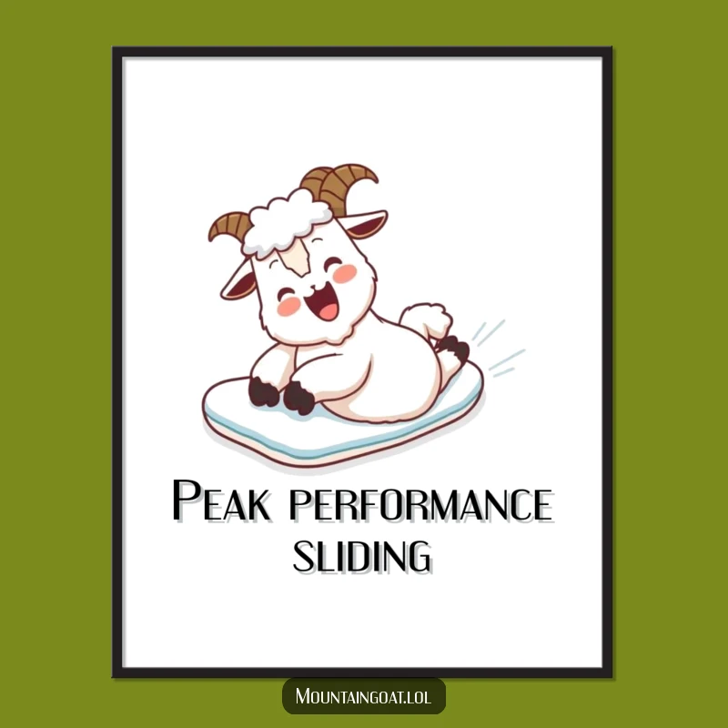 Funny Mountain Goat Belly Slide Poster - Hilarious Snowy Wall Art Gift