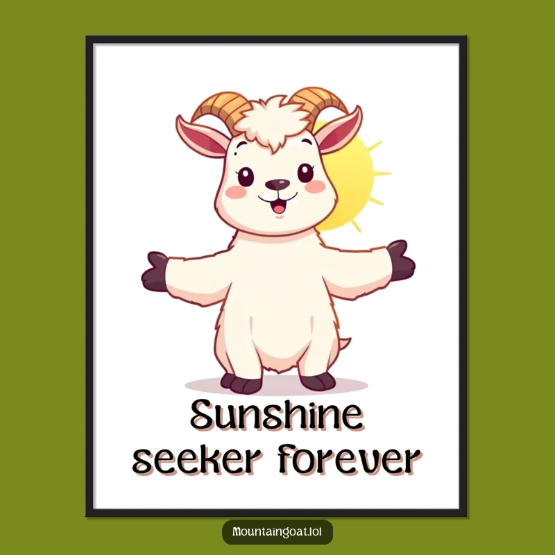Funny Kawaii Goat Poster: Embrace the Light, Cheerful Wall Art Funny Gift