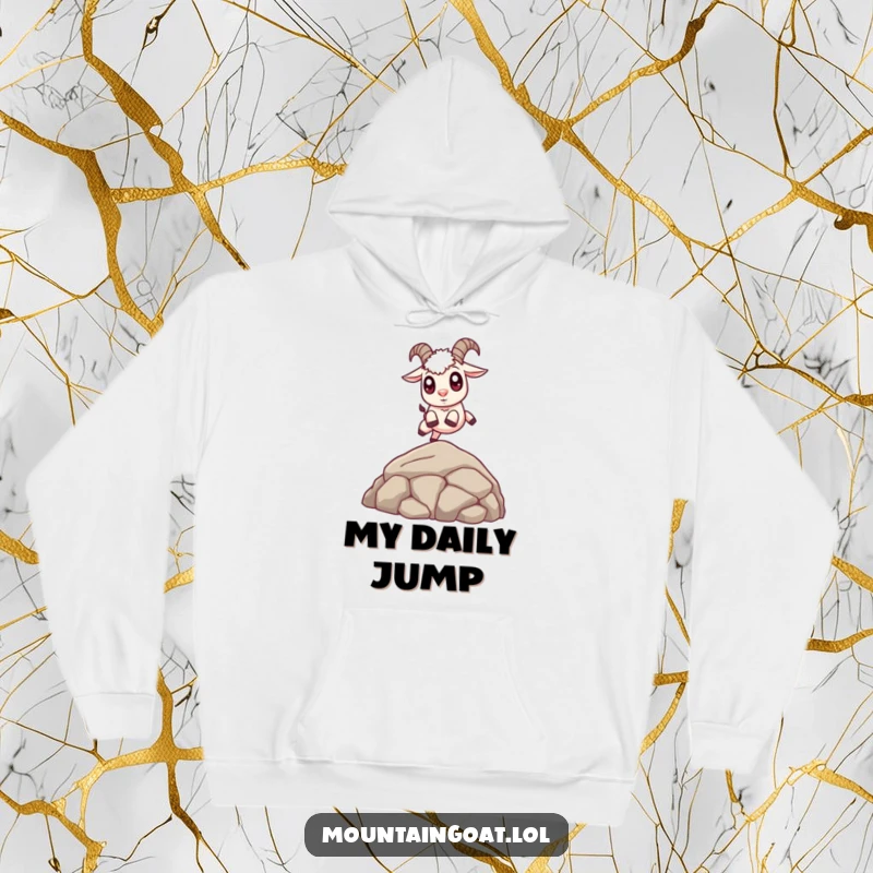 Funny Cute Goat Hoodie: A comfortable hoodie featuring an endearing mountain goat leaping with big, curious eyes.