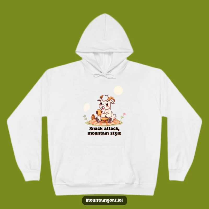 Funny Mountain Goat Hoodie: Cozy Goat with Tiny Sandwich, Perfect Warm and Humorous Gift