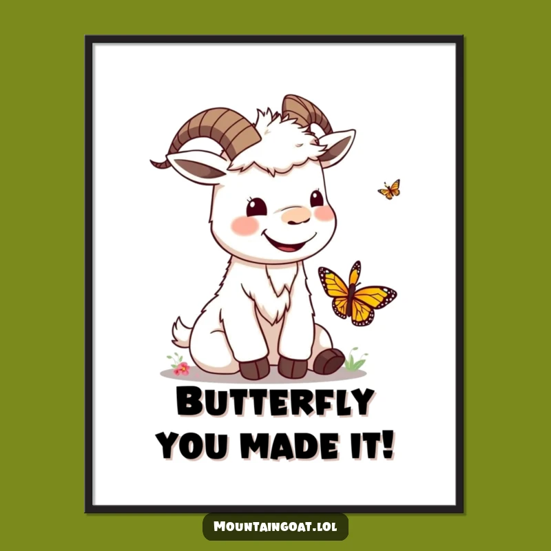 Free Printable Kawaii Goat Wall Art - Funny Butterfly Playing Downloadable Decor