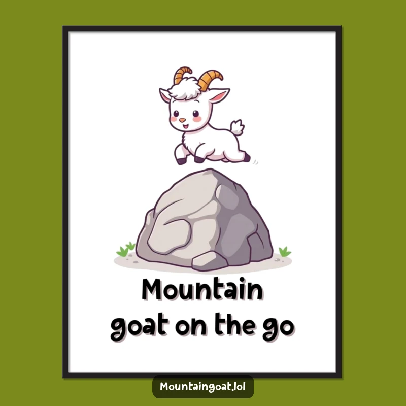 Free Printable Kawaii Mountain Goat Wall Art - Funny Leaping Downloadable Decor