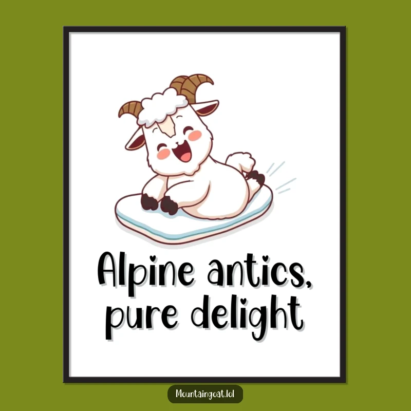 Free Printable Wall Art: Giggling Goat Snowboarding Laughs! Hilarious Downloadable Decor.