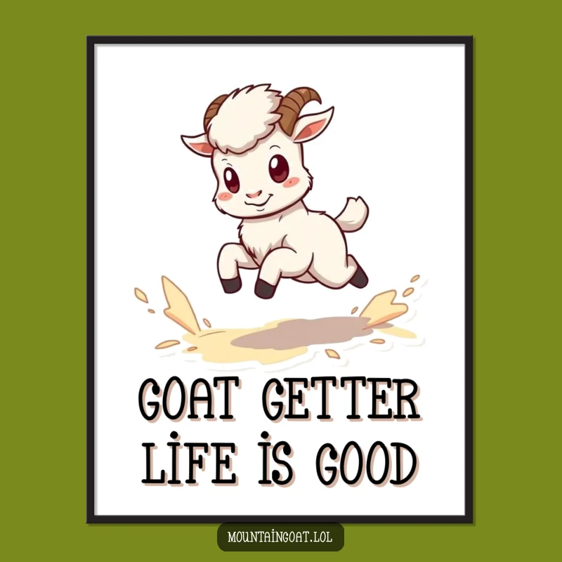 Free Printable Wall Art: Kawaii Goat's Energetic Run, Cute Decor