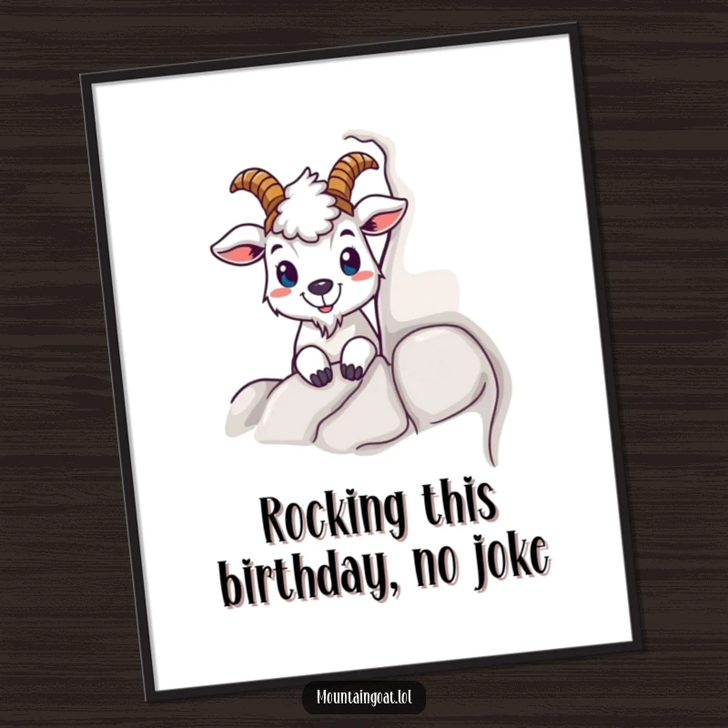 Funny Free Printable Wall Art: Curious mountain goat peeking from behind a large rock, creating a sense of playful mystery, downloadable decor.