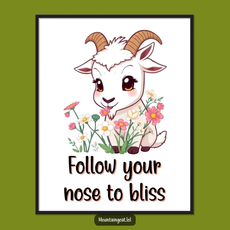Funny Free Printable Wall Art: Curious Goat Smelling Flowers, Whimsical Downloadable Decor