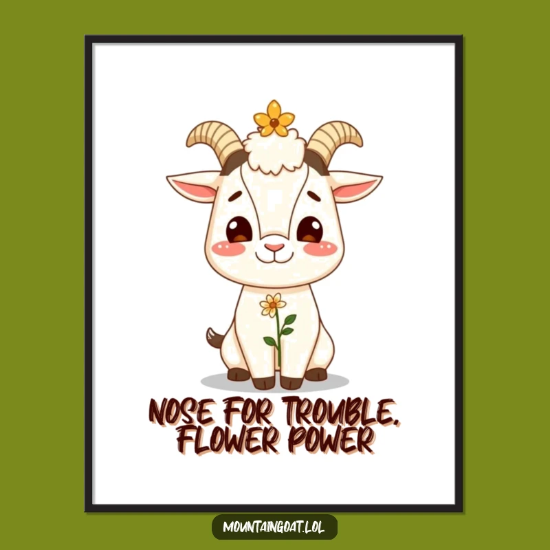 Funny Free Printable Wall Art: Giggling Goat Flower Balance Downloadable