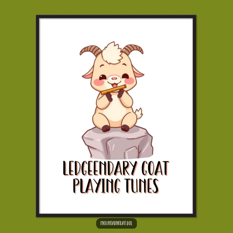 Funny Free Printable Kawaii Goat Wall Art: Joyful Flute Playing Downloadable Musical Art
