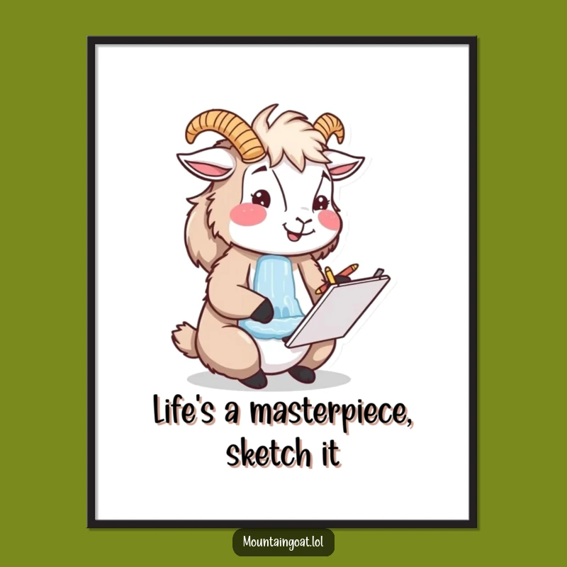 Happy Goat Artist Sketching Waterfall Free Printable Wall Art