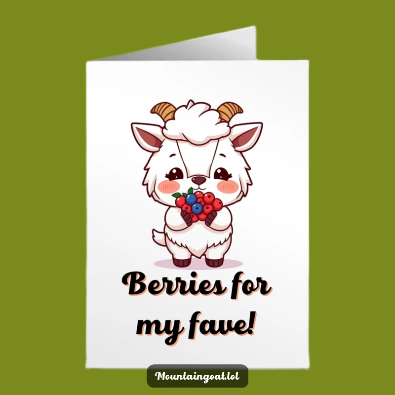 Free Printable Birthday Card: Shy Goat Offering Berries DIY Downloadable Gift for Smiles