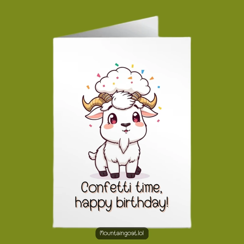 Free Printable Birthday Card: Confetti Cloud Goat Surprise! Funny Downloadable Gift.