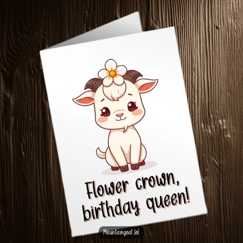 Funny Free Printable Birthday Card: Goatee balancing a single flower on its head with a silly expression.