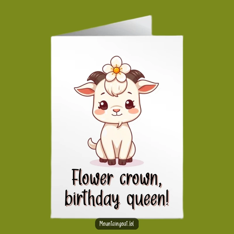Free Printable Birthday Card: Funny Goat with Flower Crown DIY Downloadable Gift