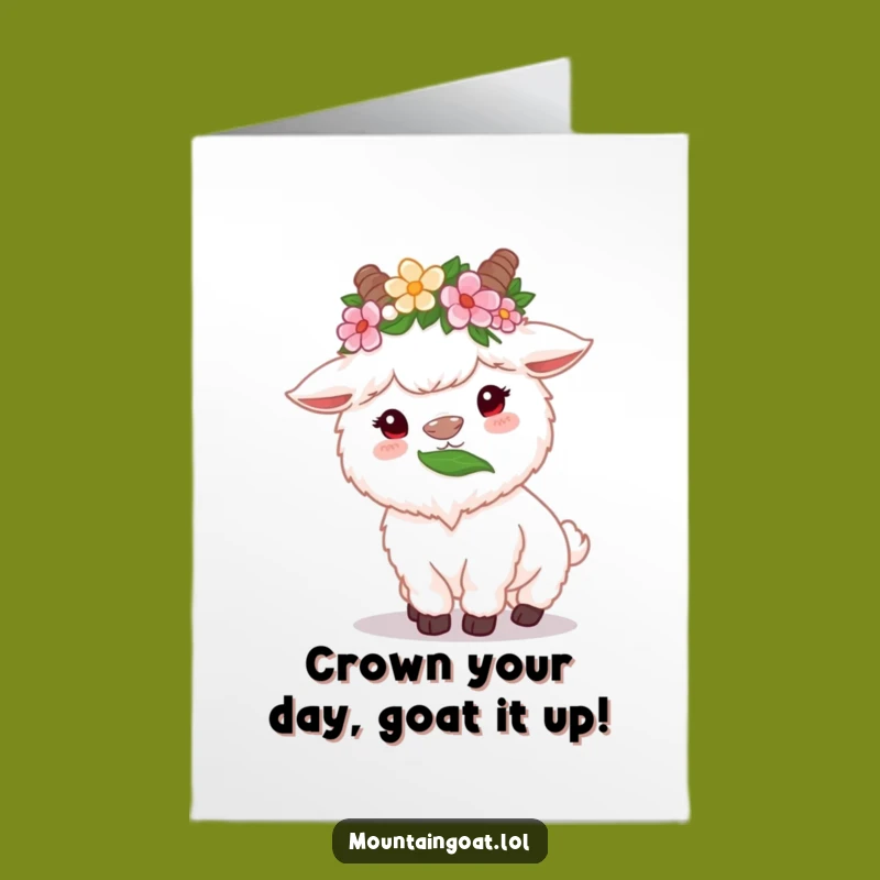 Free Printable Flower Crown Goat Birthday Card: Funny Munching Downloadable Gift