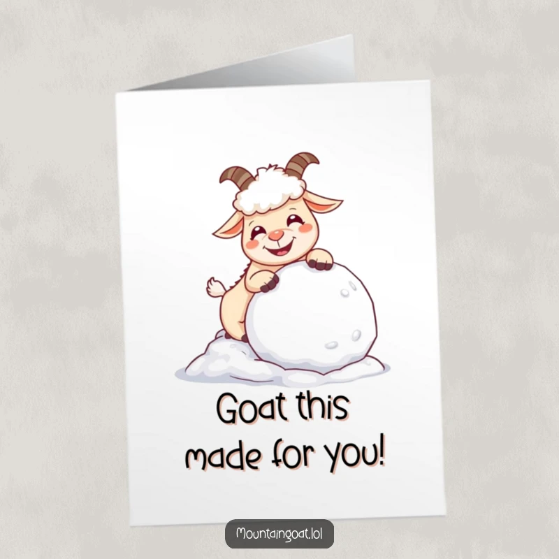 Funny Free Printable Birthday Card: Giggling goat playfully nudges snowball, spreading laughter and cheer for a unique DIY gift.