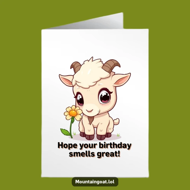 Free Printable Kawaii Goat Birthday Card: Funny Sniffing Downloadable Gift for Her