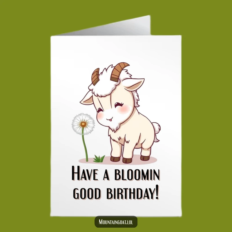 Free Printable Funny Birthday Card: Kawaii Goat & Dandelion - Hilarious Gift