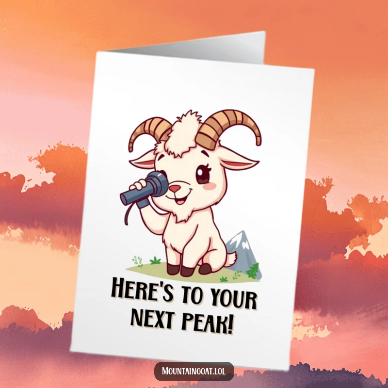 Funny Free Printable Birthday Card: A cheerful mountain goat uses a spyglass, spotting distant peaks with excitement for their birthday.