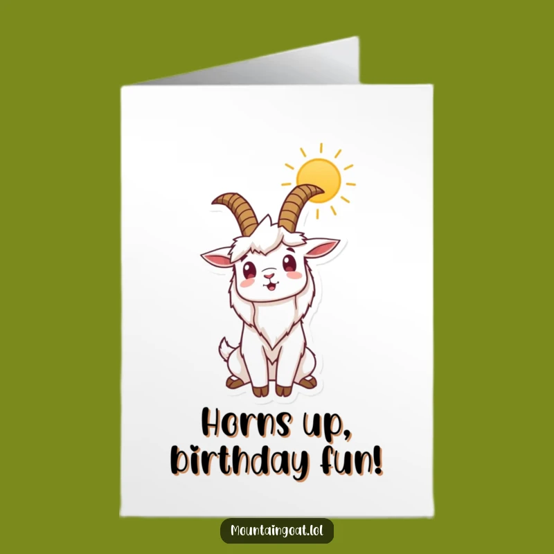 Free Printable Birthday Card: Funny Mountain Goat Saluting Sun - Downloadable Gift