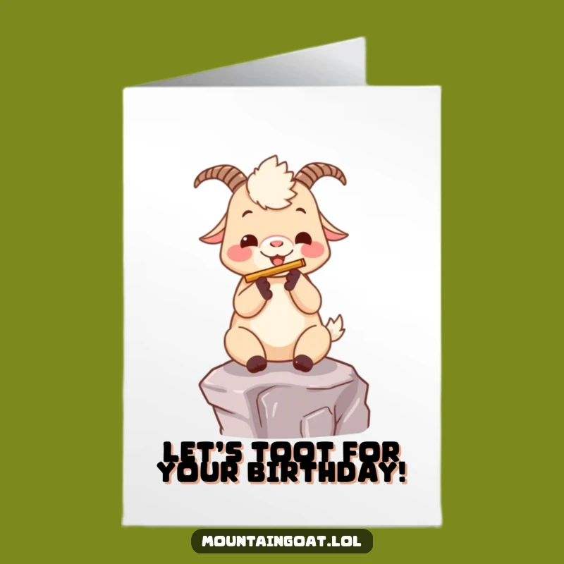 Free Printable Kawaii Goat Birthday Card: Funny Flute Playing Downloadable Gift for Music Lovers