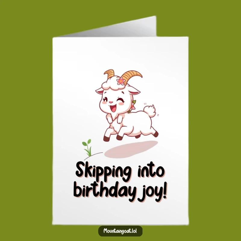 Joyful Free Printable Goat Birthday Card - Floral Skipping Downloadable Gift