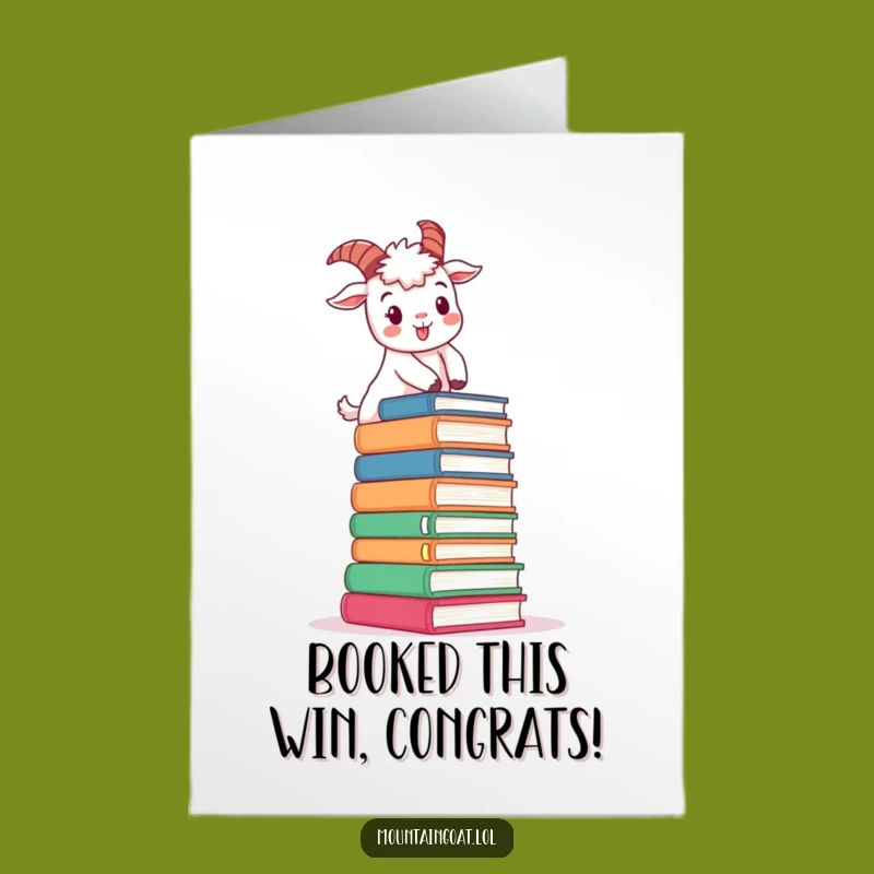 Free Printable Book Climbing Goat Congrats Card: Funny Downloadable Gift for Achieving Heights
