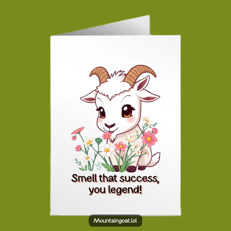 Free Printable Congrats Card: Goat Sniffing Flowers, Joyful Downloadable Achievement Gift