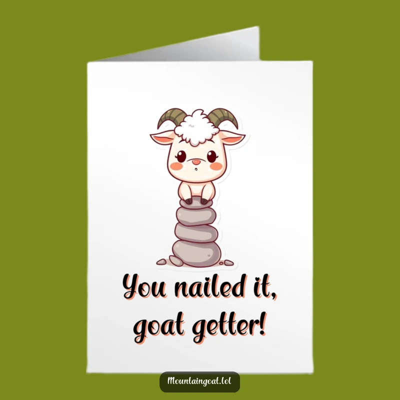 Free Printable Congrats Card: Goat Stacking Rocks, Humorous Downloadable Achievement Gift