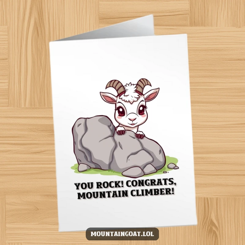 Funny Free Printable Congratulations Card: A curious mountain goat peeking from behind a rock, offering a unique way to say congrats.
