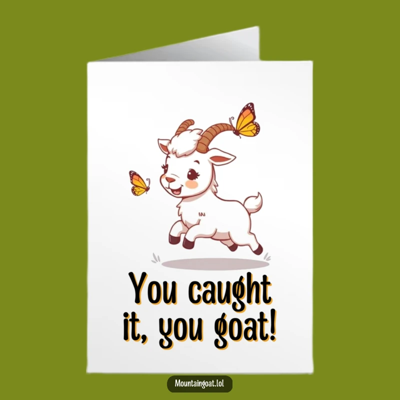 Free Printable Congrats Card: Playful Goat Chasing Butterfly, Downloadable DIY Gift