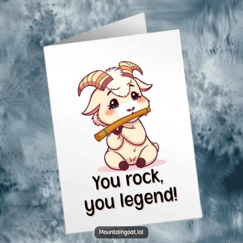 Funny Free Printable Congratulations Card: A mountain goat character trying their best to play a tiny flute.